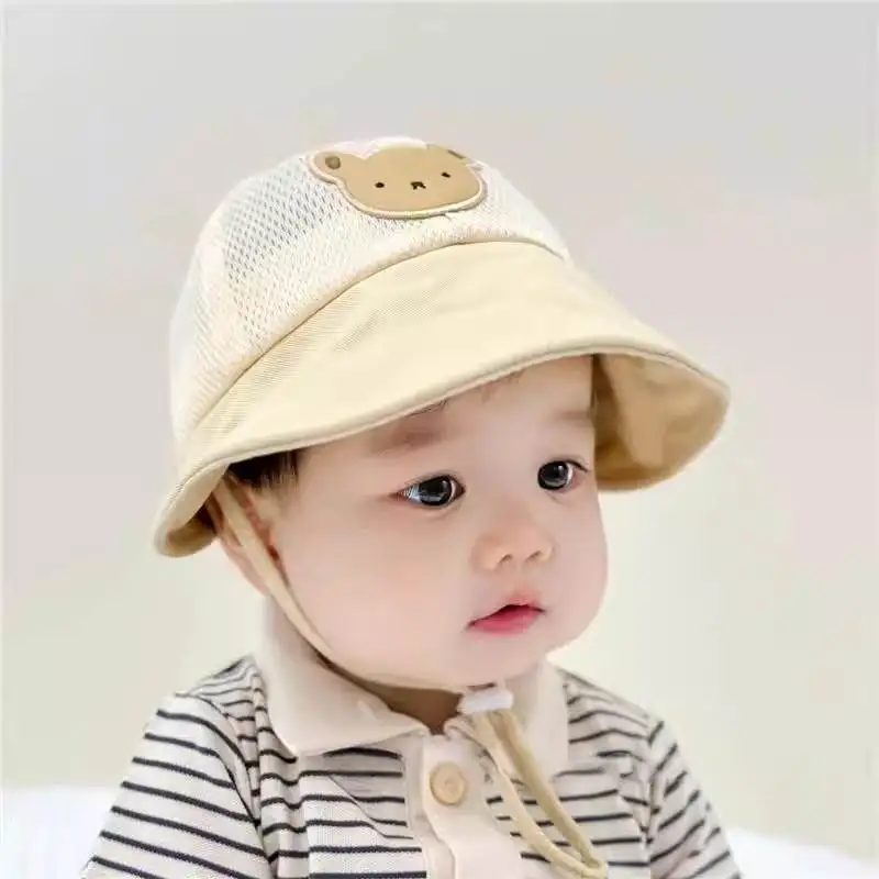 

Летняя шляпа от солнца для маленьких мальчиков, дышащая шляпа с широкими полями, милый дизайн с медведем, шляпа с защитой от ультрафиолета, детская солнечная шапка с акцентом на день для малышей