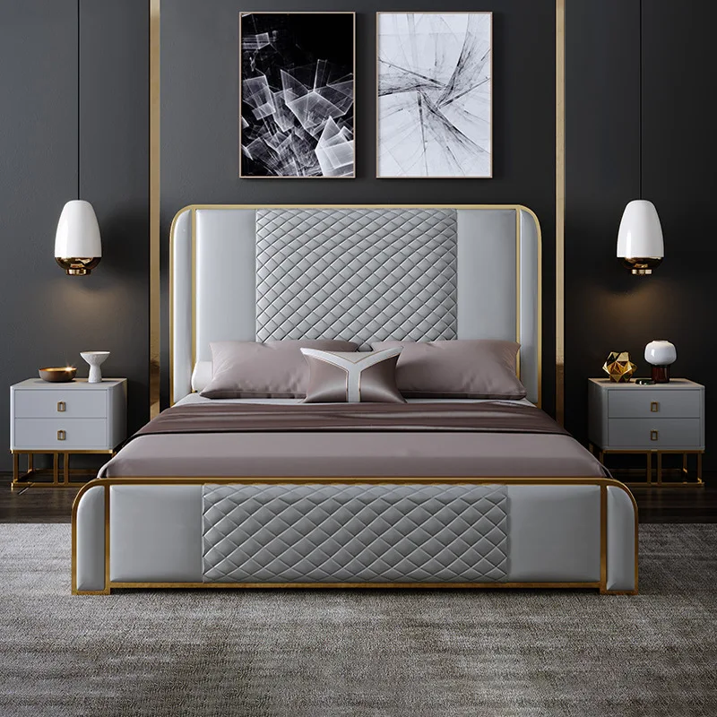 

Luxury Modern High quality leather bed set with Metal frame for bedroom furniture