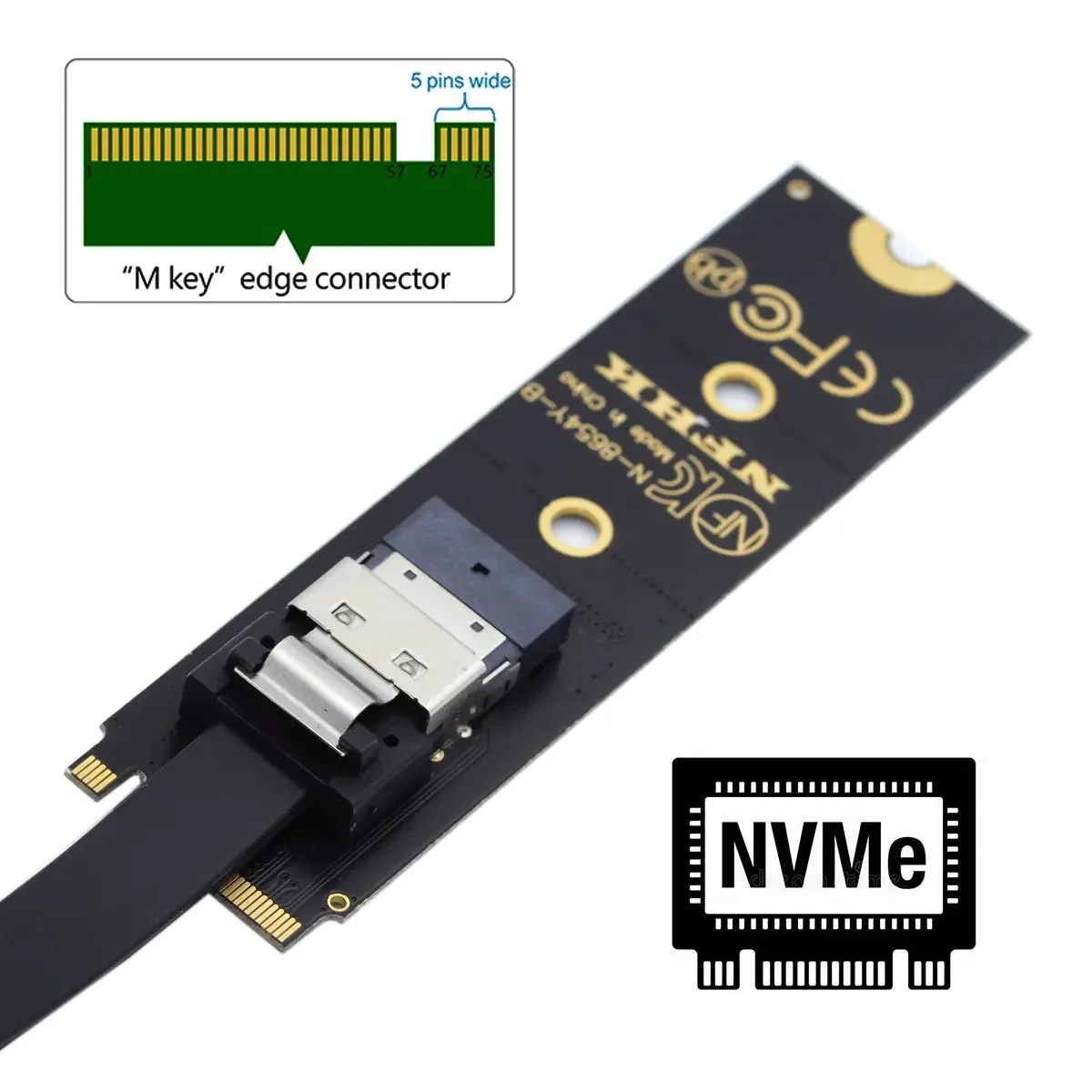 Kabel Ekstensi Pria Ke Wanita NVME NGFF M-key 40Cm dengan Konektor SFF-8654 untuk Mainboard SSD 2280/22110