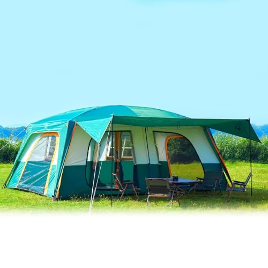 

Семейная палатка-кабина XL на 12-14 человек, 2 комнаты, прямые стены, 2 входа, 4 окна с москитной сеткой, водонепроницаемая, большая