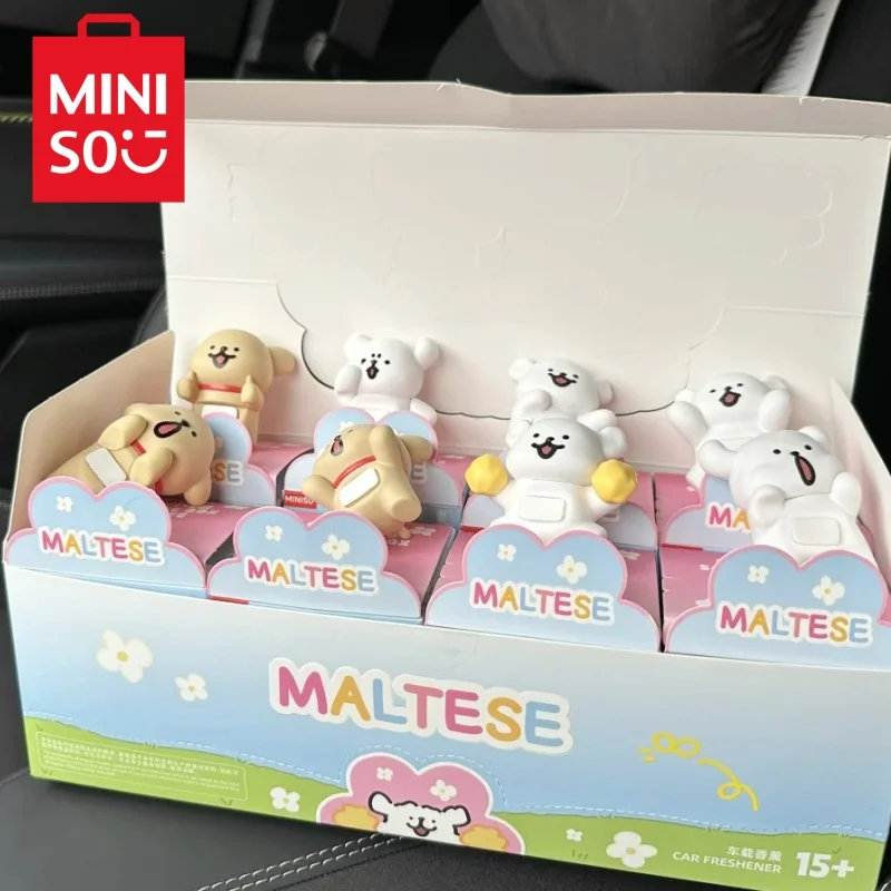 Miniso Maltese รถน้ํามันหอมระเหยเครื่องประดับกล่องตาบอด Series น่ารักชุดของเล่น Kawaii ตุ๊กตาการ์ตูนตัวเลขของขวัญวันเกิด