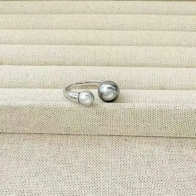 

925 Sterling Silver Grey Pearl Stackable Rings For Women Couple Vintage Elegant Party Jewelry Accessories Gift Female Jewellery
