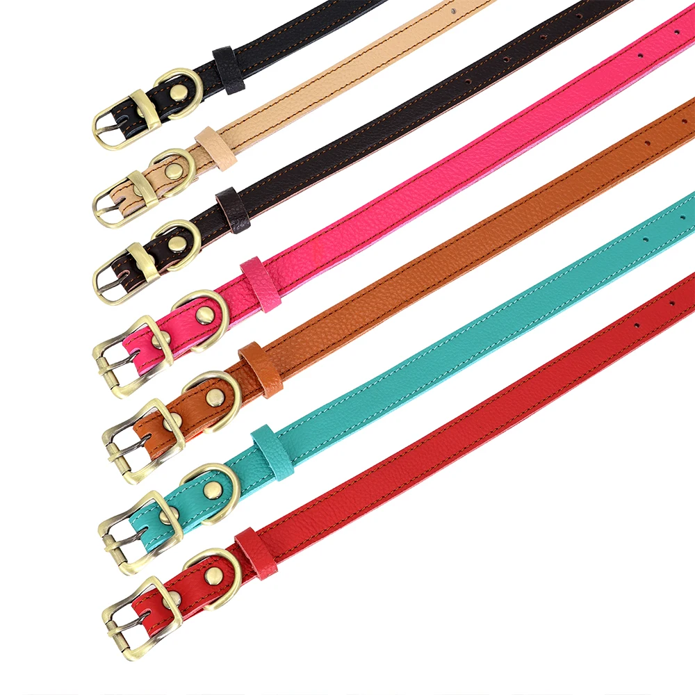 Real Leather Dog Collar Soft Puppy Cat Collars Adjustable Chihuahua Necklace Alloy Buckle Dog Chain For Small Dogs Pet Supplies