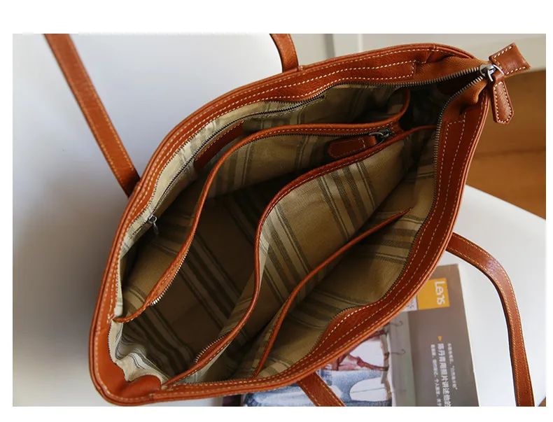 Einkaufstasche für das Wochenende, aus echtem Leder, Damenhandtasche, lässiger Luxus, handgefertigt, aus echtem Rindsleder, Damen-Umhängetasche, schlichte Handtasche. – Detail 13