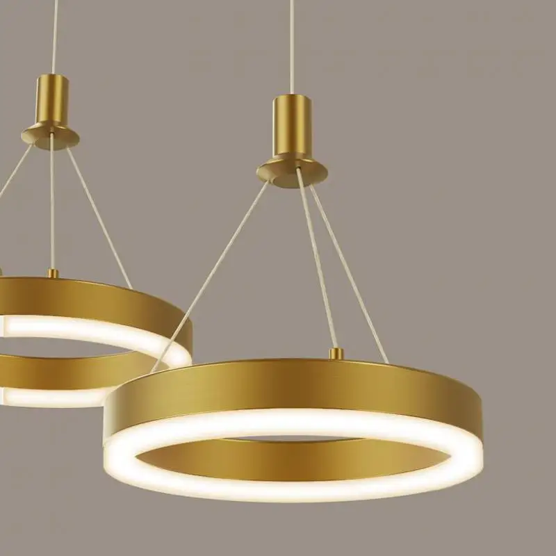 Luxury round LED Chandelier Copper Pendant Light for Dining Room Kitchen Bar Cafe - Cord Ceiling Fixture Strip Home Lighting