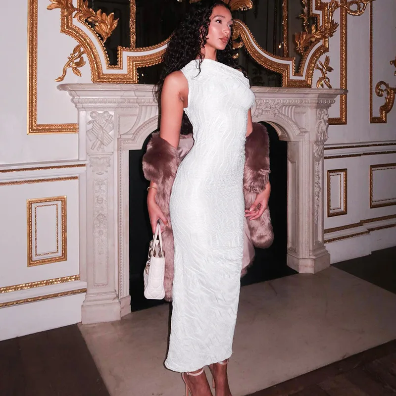 Robe de Bal Blanche Française à Col Unique, Plissée, Sexy, Oblique, artificiel astique, pour Soirée