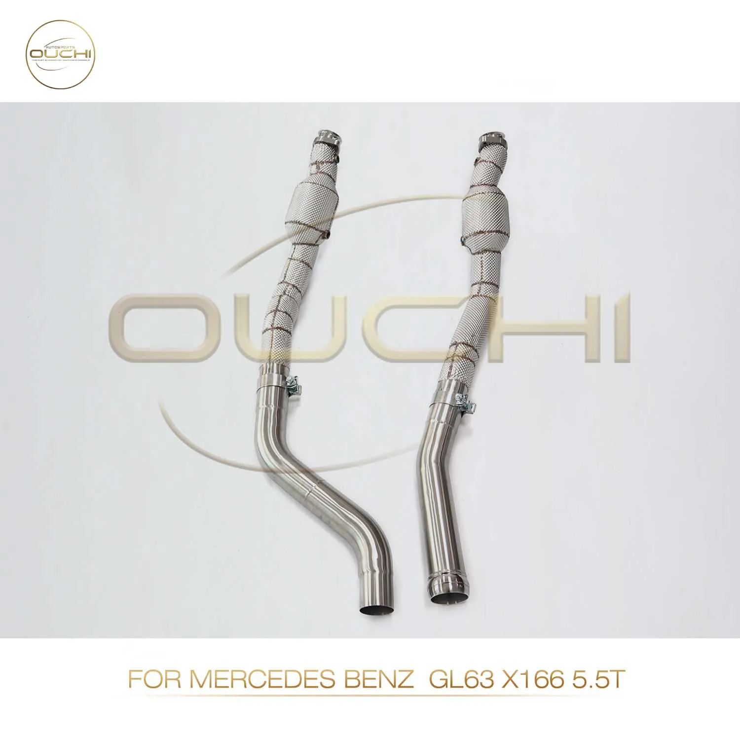 High Flow Performance Downpipe for Mercedes benz GL63 X166 5.5T OUCHI exhaust system with Heat Shield Stainless steel