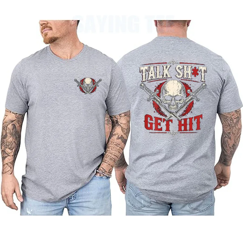 Talk Shit Get Hit Lustiges Sarkastisches Spruch-T-Shirt Witziges T-Shirt Y2k Totenkopf Horror Herrenbekleidung Halloween-Kostüm Baumwolle Streetwear Top – Detail 6