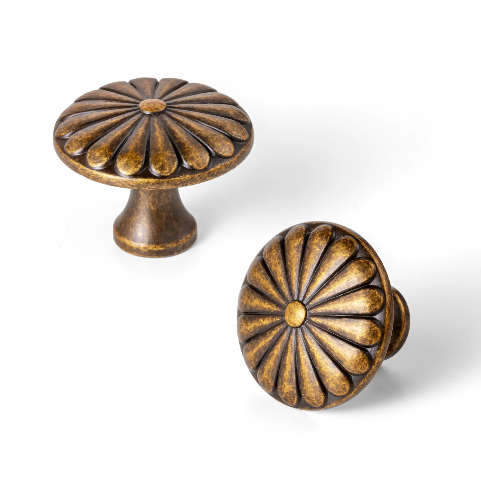 

Goo-Ki Antique Brass Cabinet Knobs, 1.3 inch (34mm) Zinc Alloy Drawer Knobs with Floral Radiating Texture