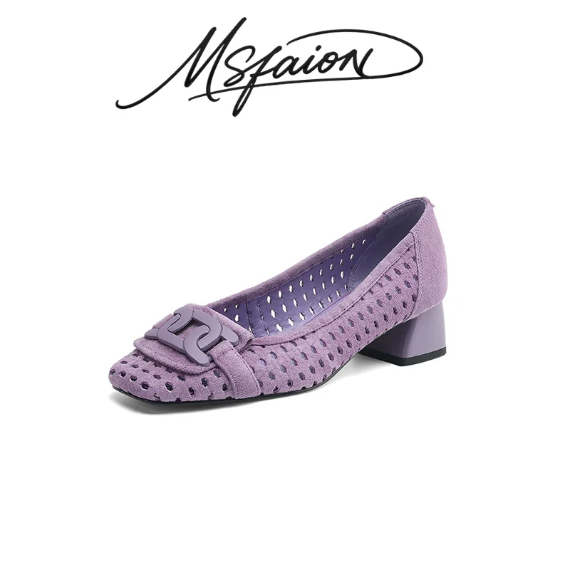 

French Style Square Toe Mary Jane Flats Women 2026 Spring New Block Heel 4cm Genuine Leather Soft Comfortable Shoes