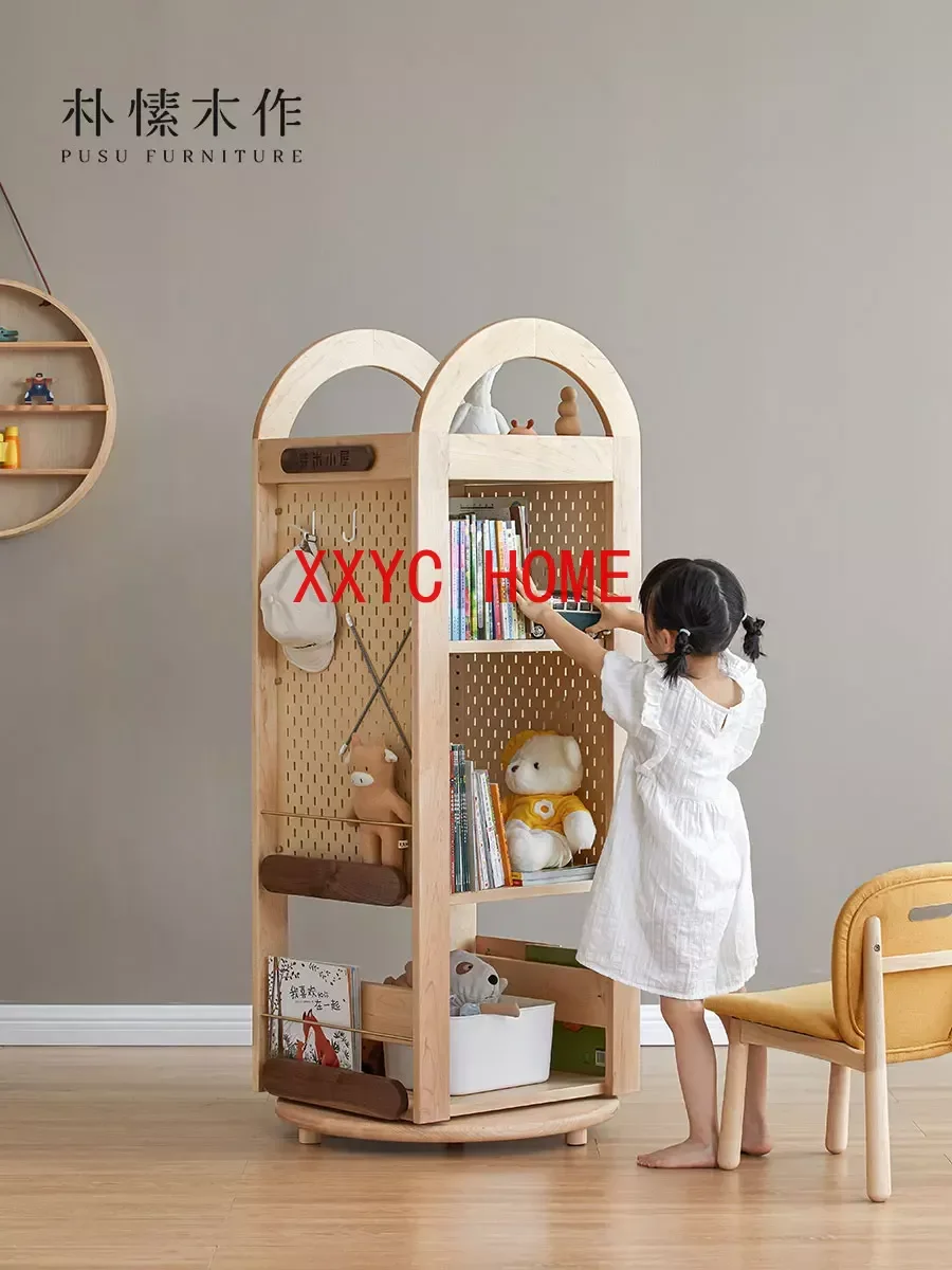 All Solid Wood Rotating Bookshelf 360 Degrees Children's Reading Picture Book Storage Floor