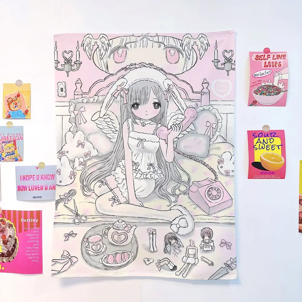 Ins stil mädchen hängen tuch cartoon schlafsaal schlafzimmer nacht tapisserie wand hintergrund tuch vermietung haus dekorative tuch