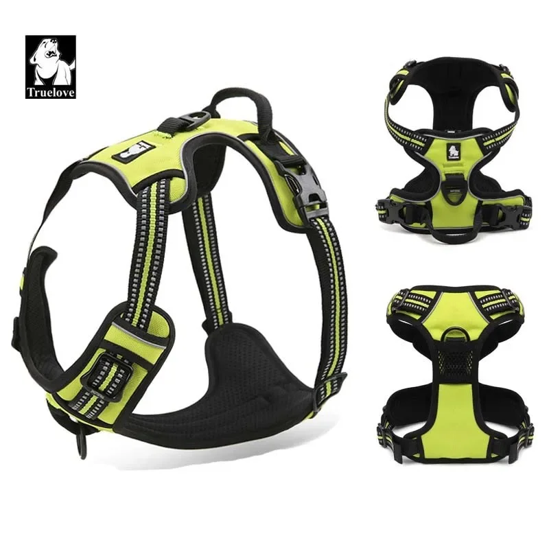 Truelove Pet Harness Reflective Nylon Large Pet Dog Harness All Weather Padded Adjustable Safety Vehicular Leads for Dog TLH5651