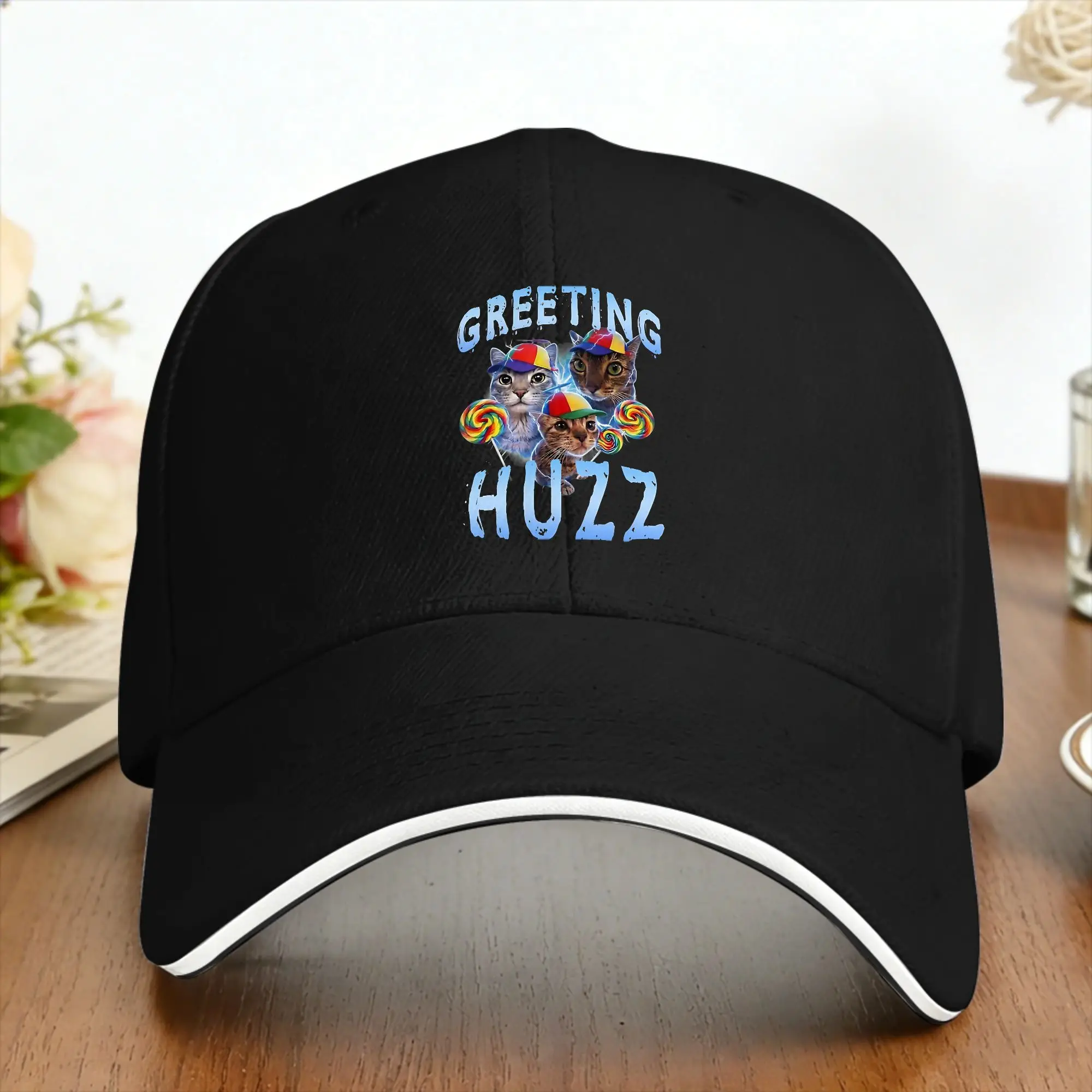 Cat Meme Greetings Huzz Casual Baseball Cap  Tennis Skate Trucker Hat Spring Sun-Proof Baseball Caps