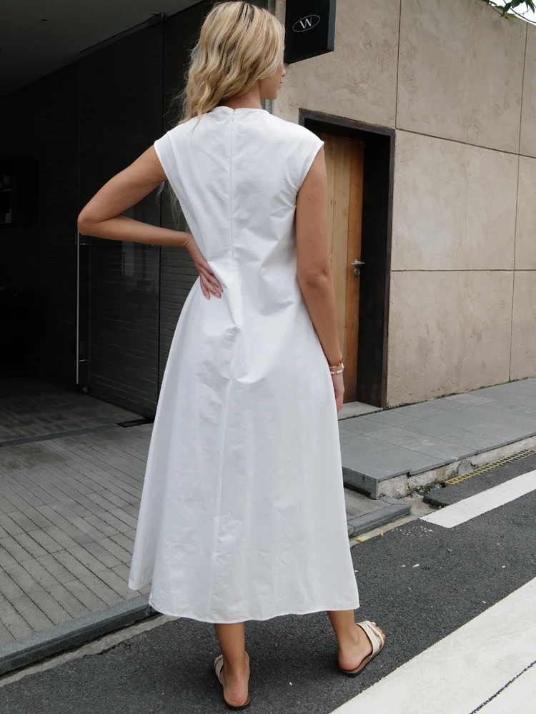 Women 2024 Summer White Simple Classic White Long dress