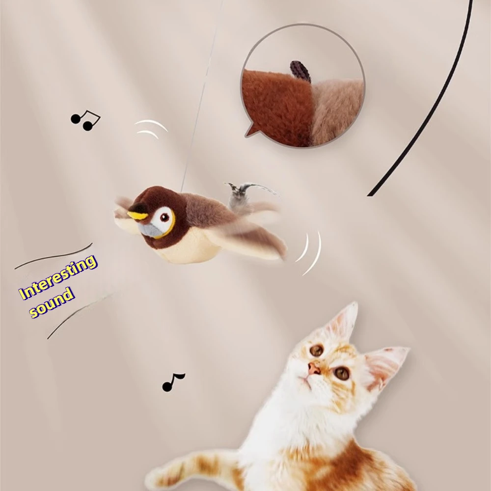 Remote Control Cat Toy Interactive Electric Fluttering Sparrow Realistic Bird Movements Engaging Pet Play Accessory