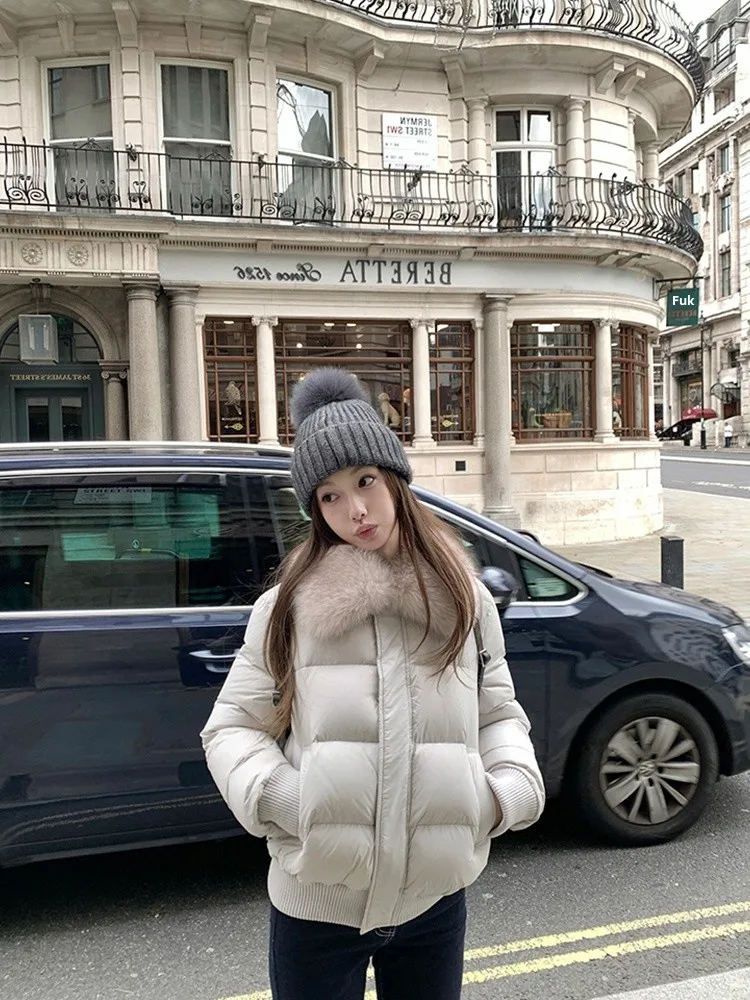 ort Puffer Jaet Women's Winter Warm Soft Core Doughnut Sle White Du down Coat Detachable Fur Collar Casual Sle