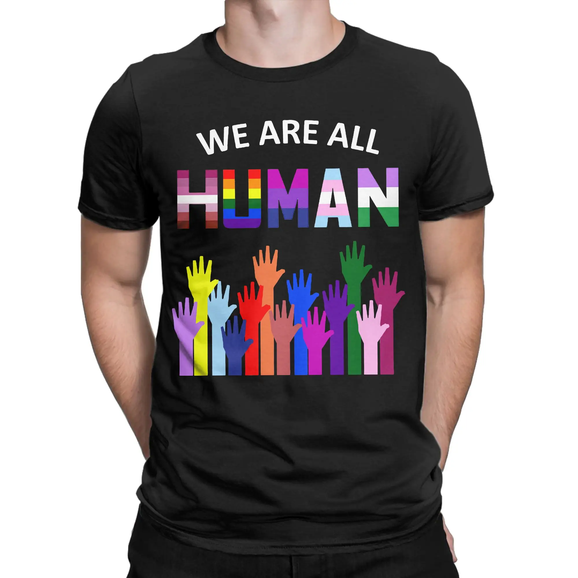 We Are All Human LGBT Gay Rights Pride Ally Gift T-Shirt for Men Love Wins Pure Cotton Tee Shirt Round Collar T Shirts Plus Size