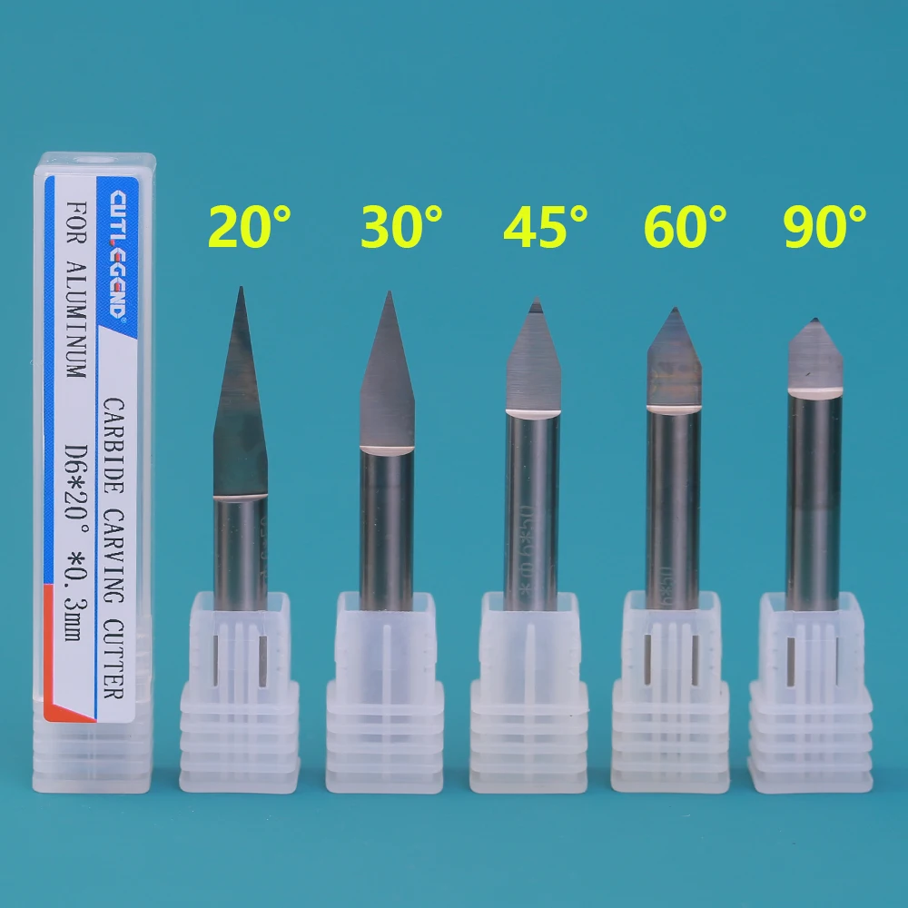 

V Shape Tip Carbide Carving Cutter 20/30/45/60/90 Degrees 3.175mm 4mm 6mm Shank PCB 3D Milling Cutter Machine Engraving Bits