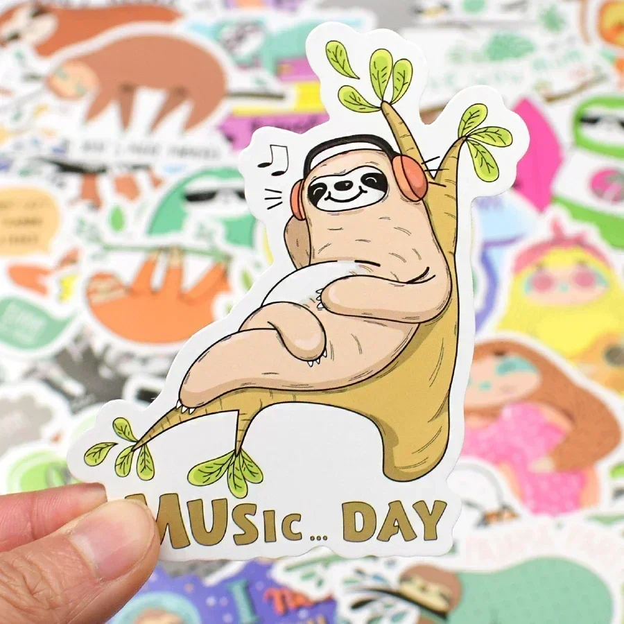 50 PCS Cartoon sloths Stickers for Car Bicycle Laptop Guitar Fridge Skateboard Luggage Waterproof Cute Sticker Decals Kids Toys