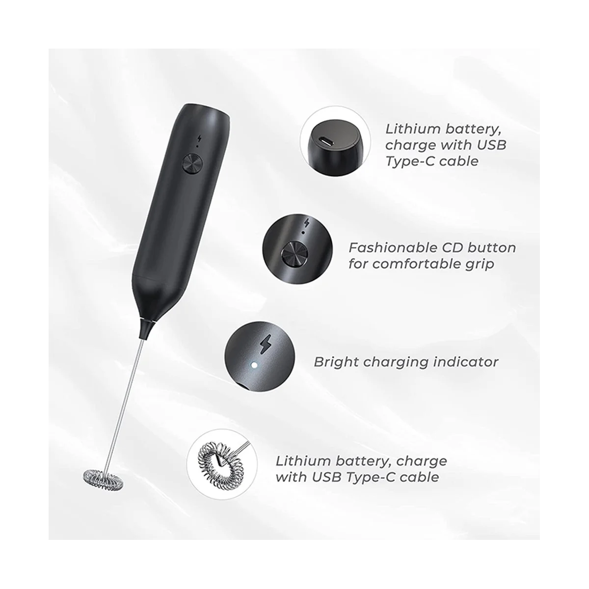 Handheld , Rechargeable Blender for Matcha Coffee, Electric Beverage Mixer Mini Foamer