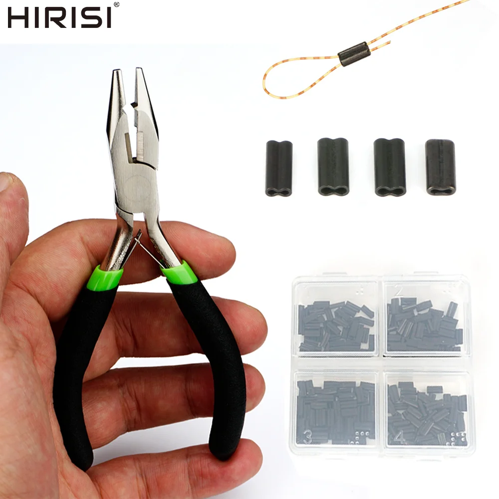 Conjunto de Pesca Hirisi: Alicates Multifuncionais de Aço Carbono para Pesca, Mangas de Crimpagem, Tubos de Crimpagem para Chod Rig e Terminais de Pesca