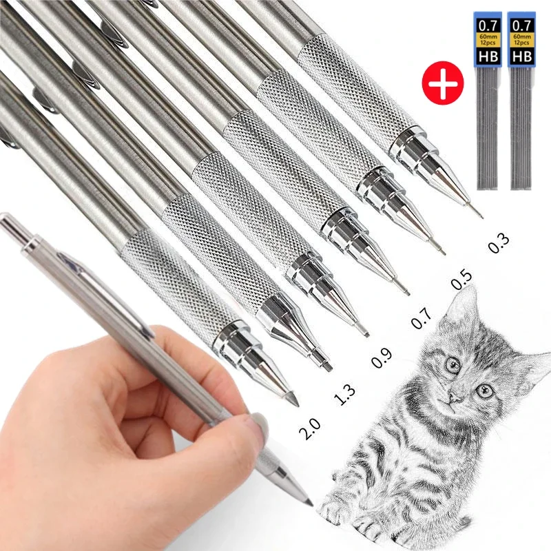 Mechanical Pencil Set Full Metal Art Drawing Painting Automatic Pencil 0.3 0.5 0.7 0.9 1.3 2.0mm with Leads Office School Supply