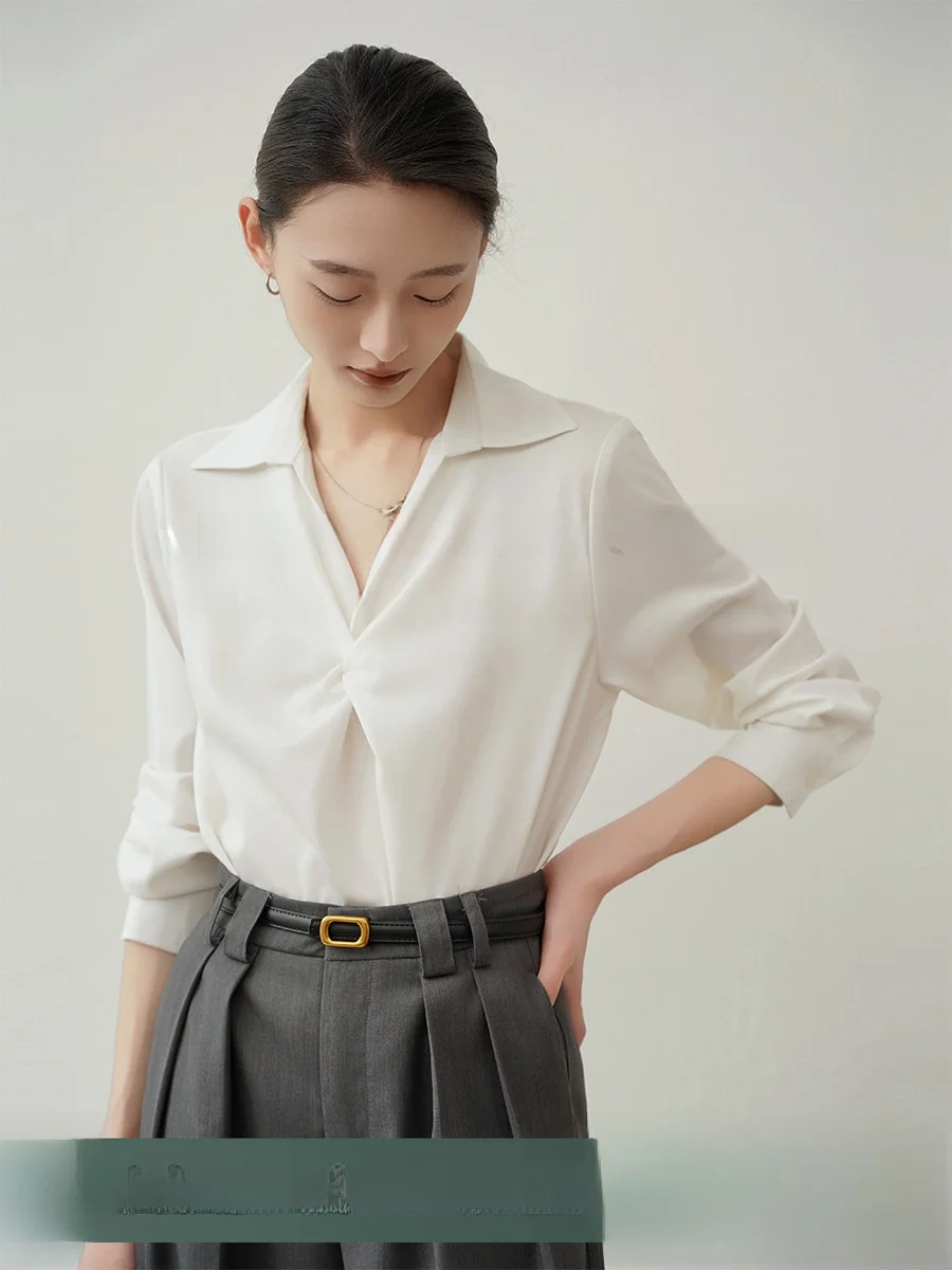 

Женская атласная блузка Ele Busin Commute для деловых встреч и собеседований, прямого кроя, с длинным рукавом, V-образным вырезом, из полиэфирного волокна, премиум-класса