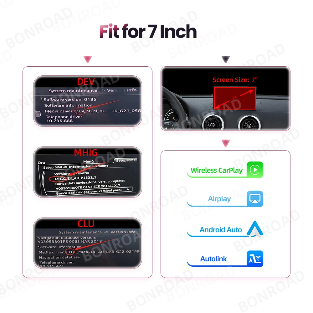 Bonroad Draadloze Carplay Android Auto Adapter Voor Audi A3 8V 2013-2018 Spiegel Link Airplay Bluetooth Gps Navigatie