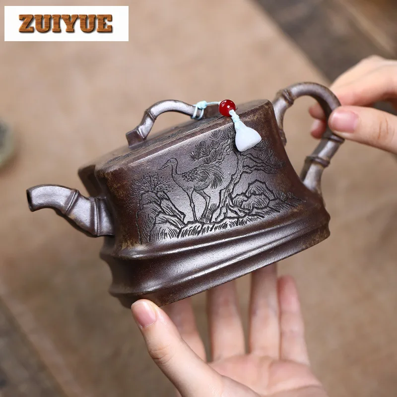 

Чайники из фиолетовой глины Yixing, 380 мл, квадратный бамбуковый горшок ручной работы, необработанная руда, фарфоровая грязь, чайник, чайник Zisha, набор