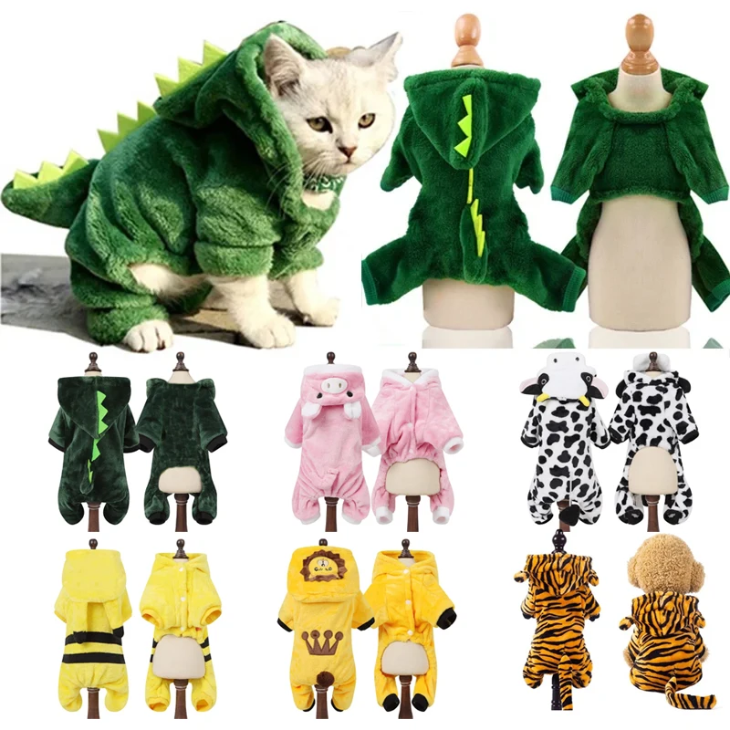 Ropa gruesa y cálida para perros pequeños y medianos, ropa para mascotas, Chihuahua, peluche, cachorro, gato, traje de dinosaurio, sudaderas con