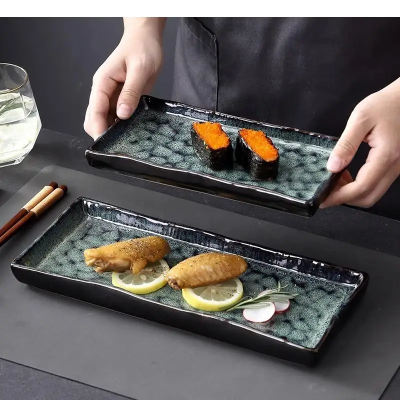 Irregular Texture Ceramic Sushi Plate Flat Dessert Snack Sashimi Plates Restaurant Specialty Tableware