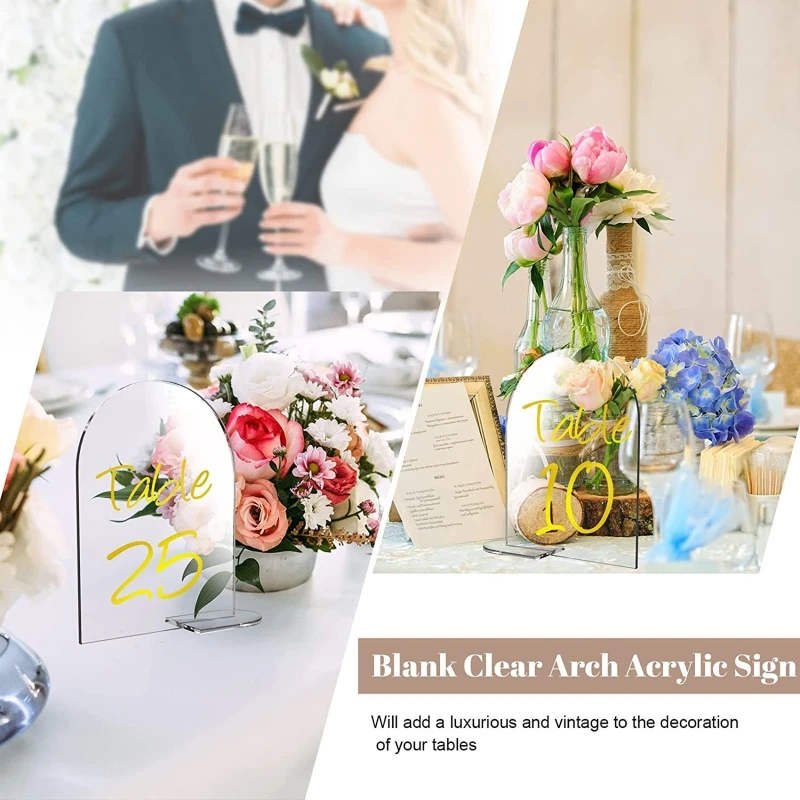 5 Pieces Arch Table Sign Acrylic for Seat Card Guest Name Tag Wedding Banquet Round Top Transparent Place Card for Weddi