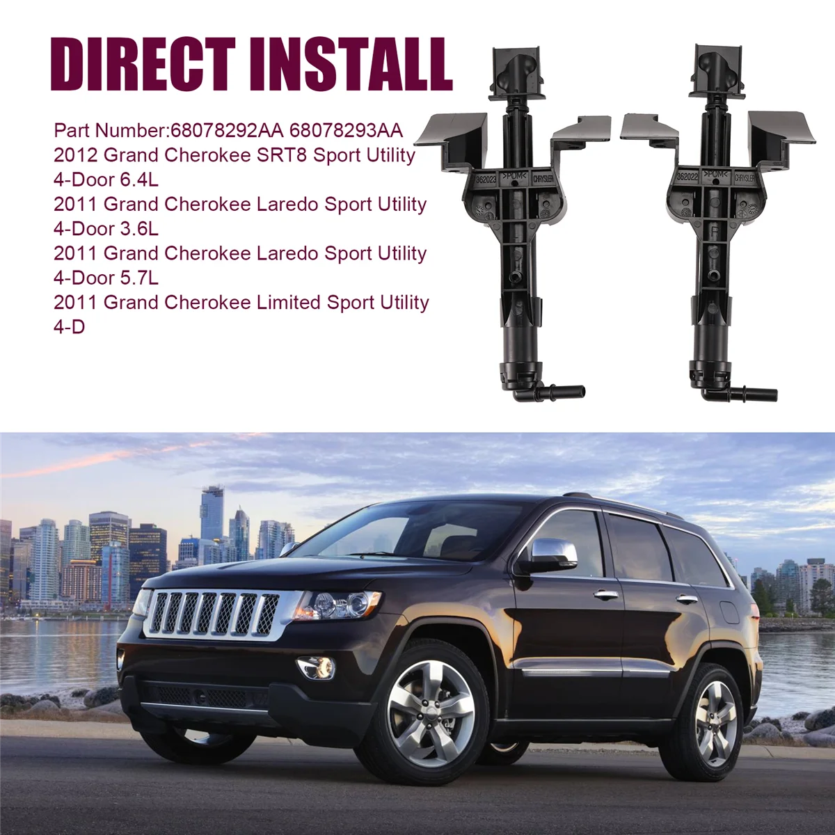 

Классическая форсунка омывателя фар 68078292AA 68078293AA для Jeep Grand Cherokee 2011-2013 Очиститель фар