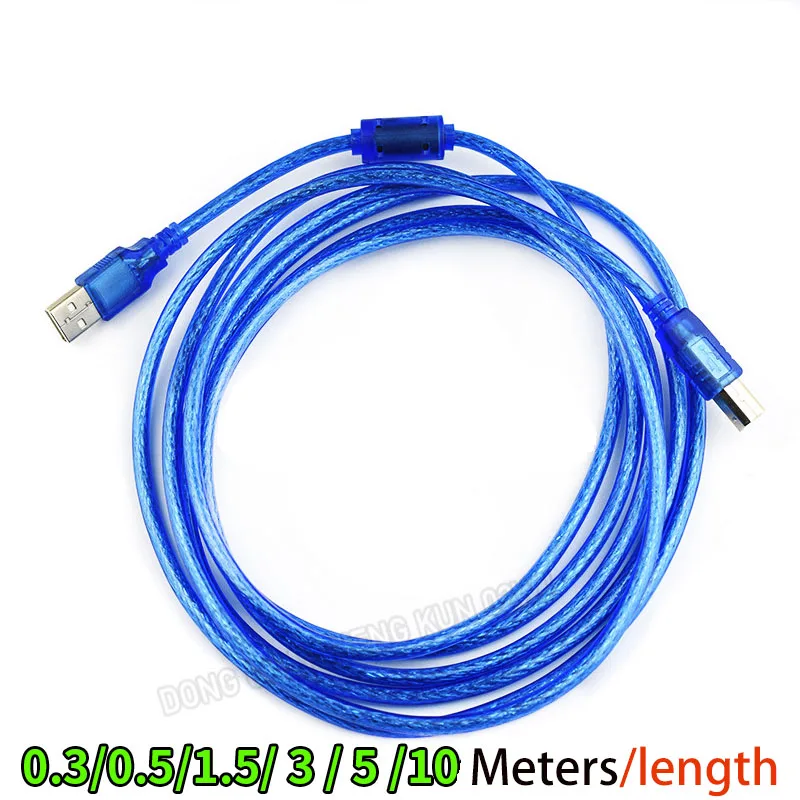 USB 2.0 Printer Data Cable High-Speed Square Port Connection Cable With Shielded Magnetic Ring Connection Adapter Cable Blue