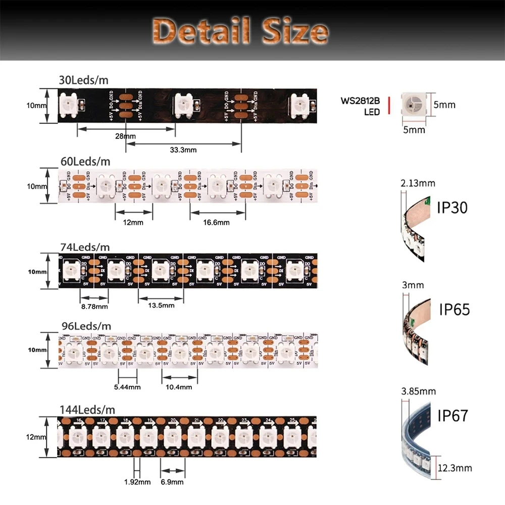 WS2812B  USB LED Strip RGB WS2812 Addressable Pixel Tape 14Keys Remote Controller For TV Back Under Cabinet Lamp DC5V 1-5M