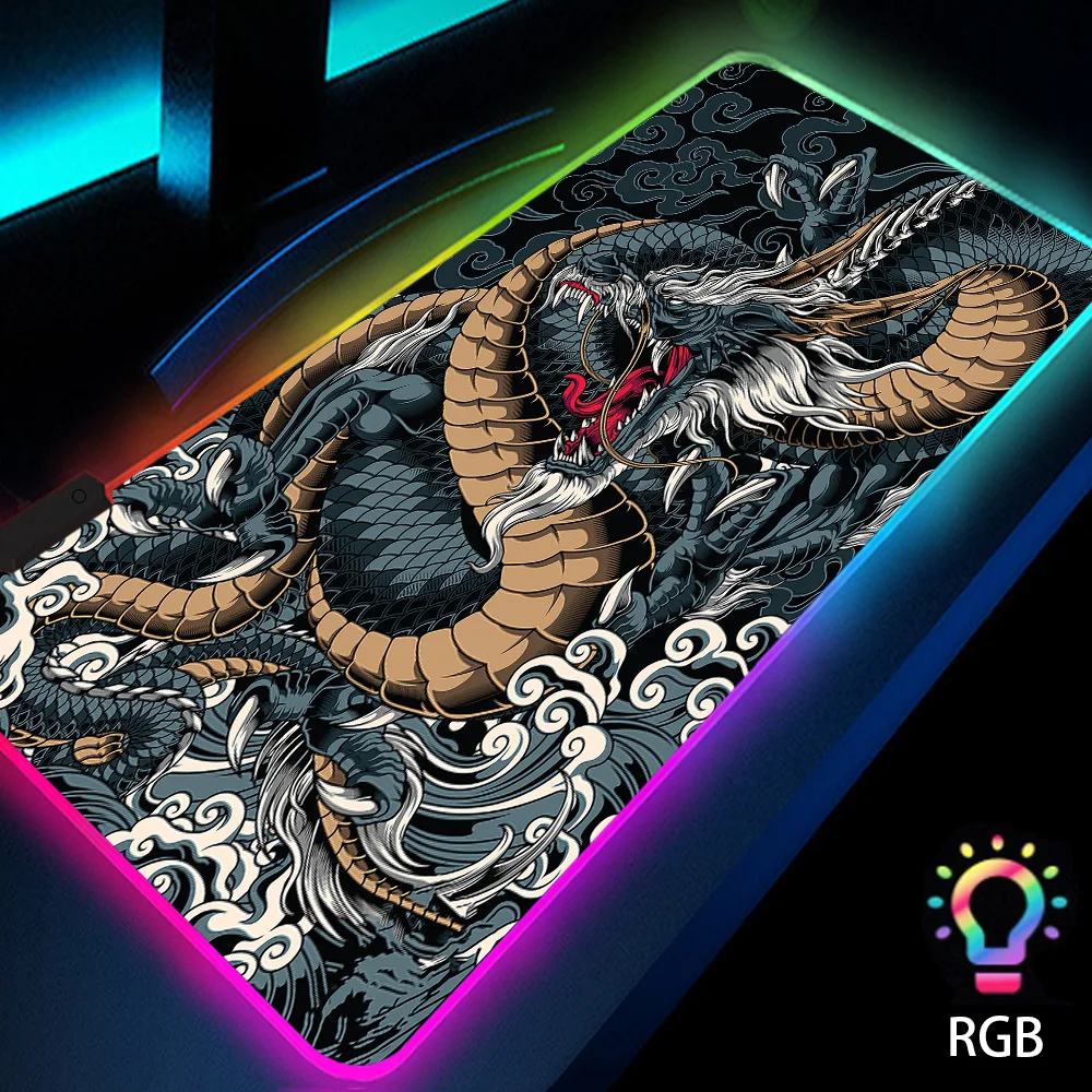 LED RGB มังกรเมาส์ Pad Backlit Mat Deskmat Playmat แล็ปท็อปญี่ปุ่น Anime Gaming Keyboard Rubber Pad Pad บนตารางแผ่นรองเม้าส์