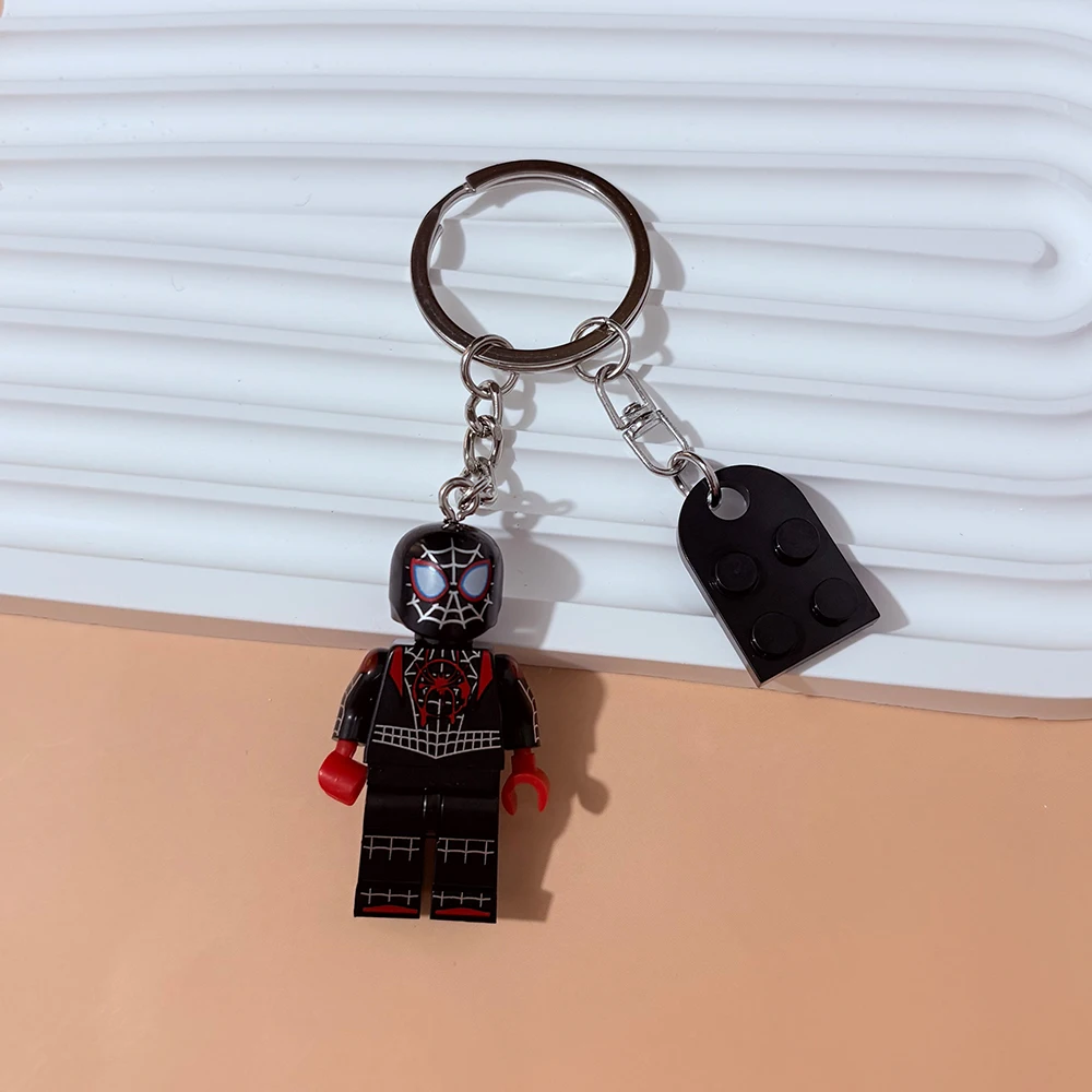 Couple Matching Keychain Spider Miles&Gwen Building Block Minifigure Heart Keyring Backpack Pendant Valentine Gift for Lovers image 2