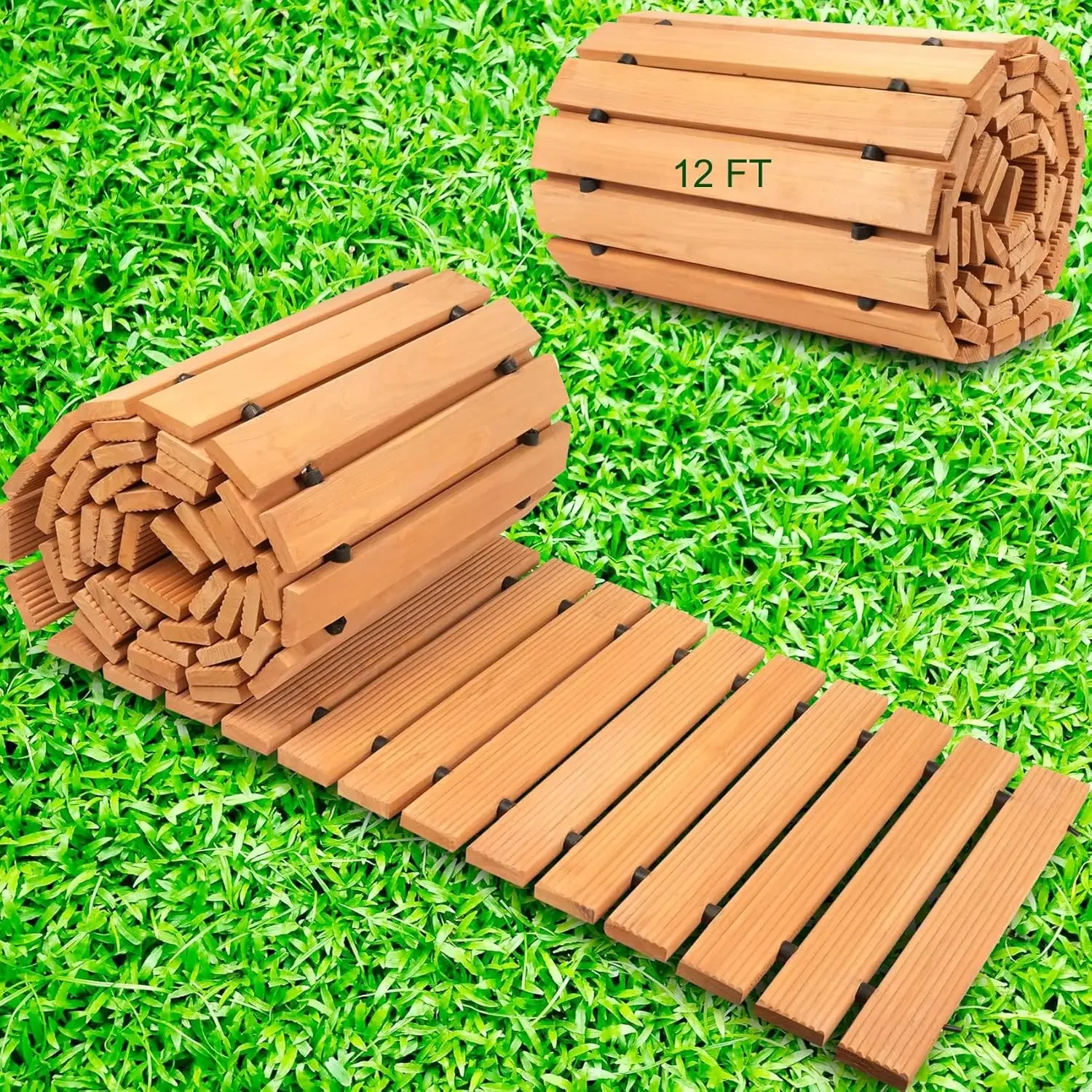 Wooden Garden Pathway12ft Roll Out Wooden Pathway Garden Walkways Cedar Walkway Weather-Resistant UV Protected Roll Up Wood Road