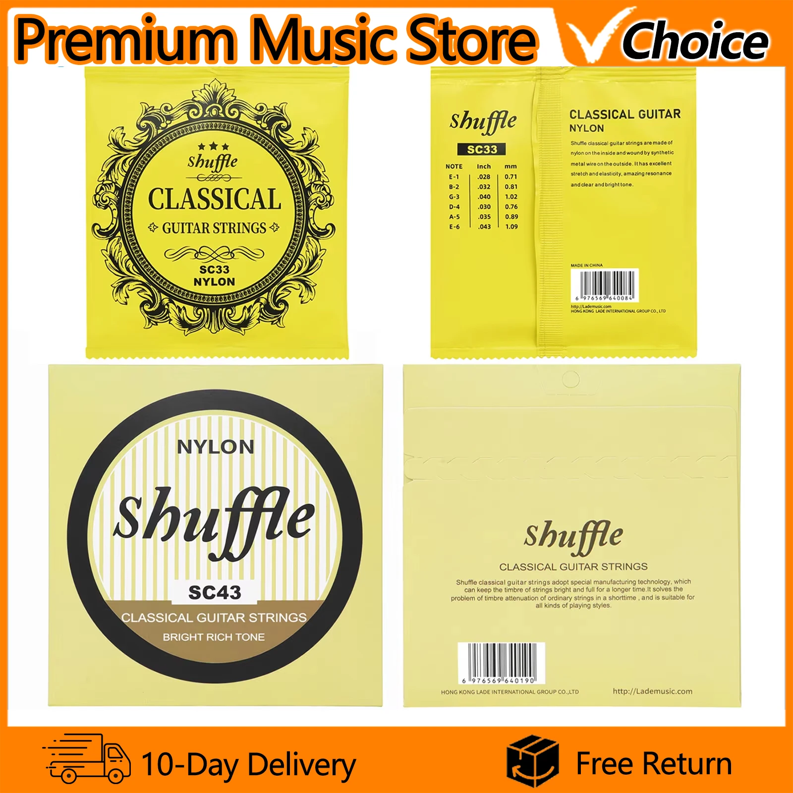 SHUFFLE Saiten für klassische Gitarre, Nylonsaite, versilberter Kupfer-PU-Beschichtung, klassische Gitarrensaiten, Zubehör für Musikinstrumente