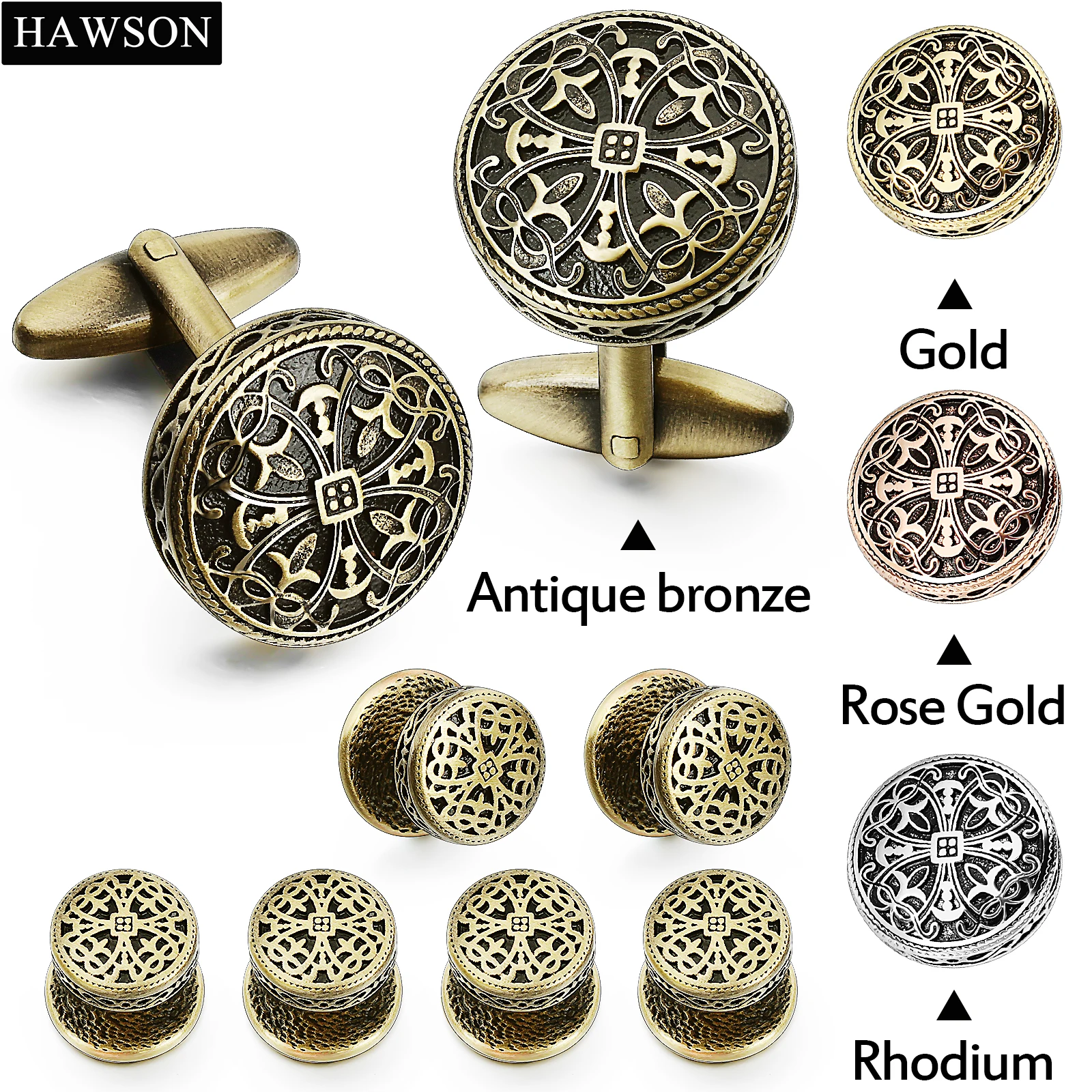 

HAWSON Vintage Enamel Hollow Pattern Cufflinks and Studs for Men Tuxedo Shirt Cufflinks and Studs Set for Wedding Business