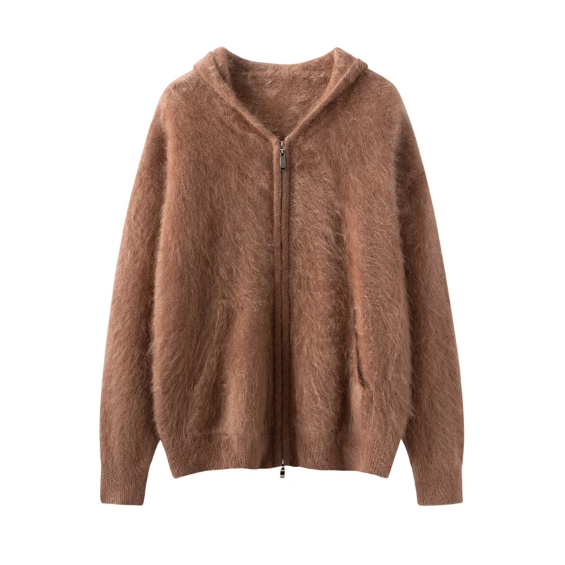 100% pure cashmere sweater women's cashmere cardigan hooded zipper coat in autumn and winter is simple in temperament.