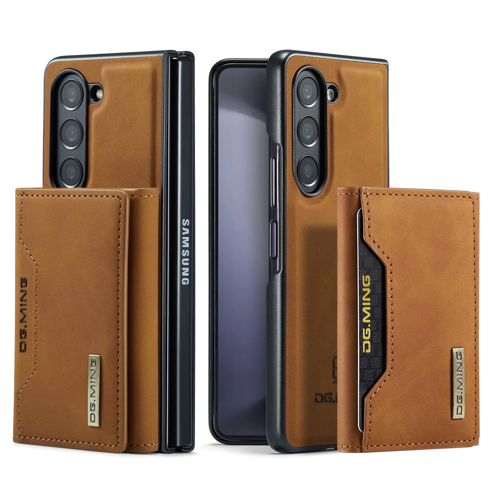 DG.MING 2in1 Leather Magnetic Removable Wallet Case for Samsung Galaxy Z Fold 5 4 3 ZFold5 Vintage Cards Holder Zipper Cover