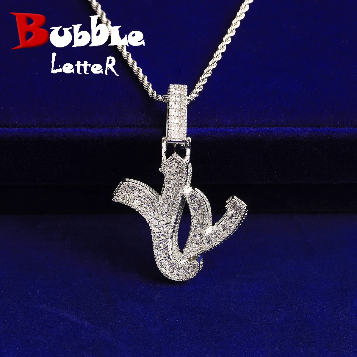 Collar con Colgante de Letra I con Incrustaciones de Circonitas Cúbicas 5A para Hombre, Chapado en Oro Real, Joyería Hip Hop