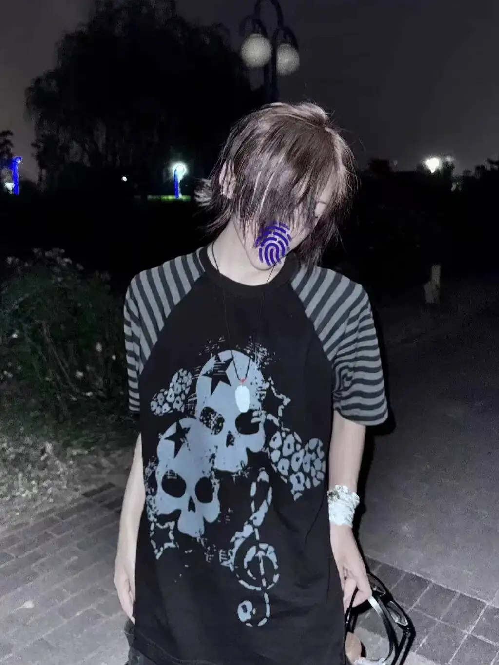 2026 New American Subculture Tattoo Skull Print T Shirt Unisex Neutral Raglan Sleeve Top Vintage Grunge Streetwear Long Sleeve