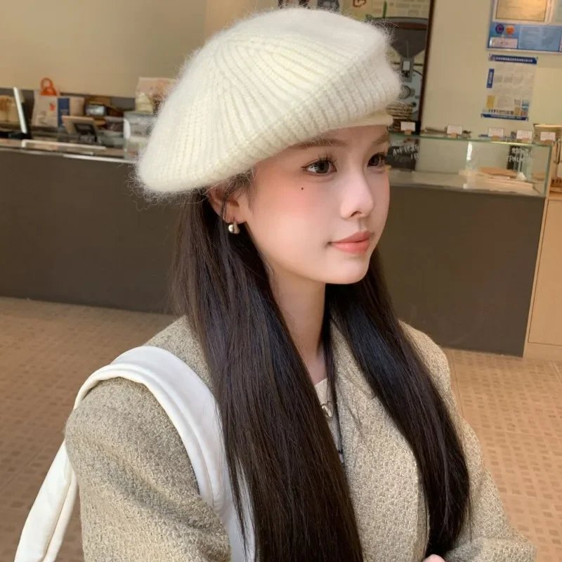 Fashion Maheimao Knitted Beret Retro Women\'s Bonnet Soft Hat Winter Warm Solid Color Cashmere Cap For Girl Warmer Accessories