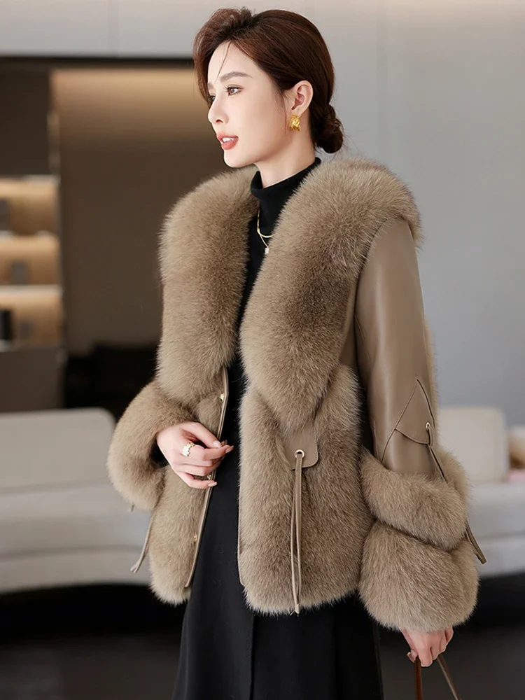 2024 New Women Winter Real Natural Fox Fur Coat Jacket Goose Down Jacket Genuine Leather Luxury Thick Warm Female Coats