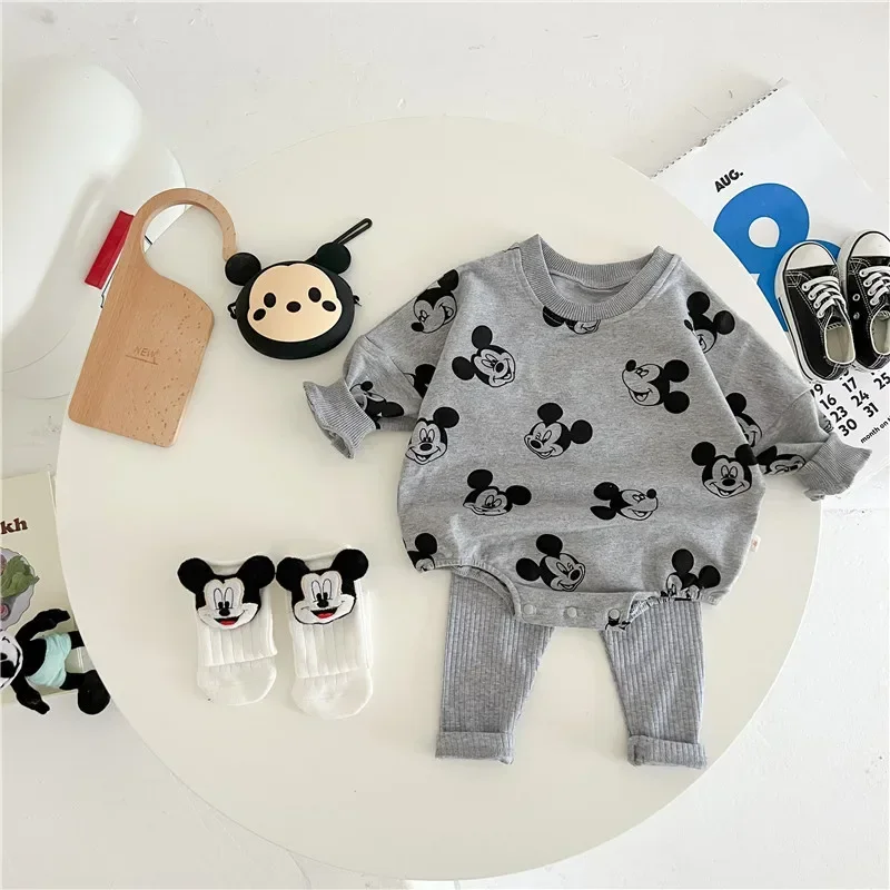 Summer Newborn Baby Rompers Sock Hat 3pcs Set Cartoon Mickey Mouse Clothes Boys Girls Jumpsuit Infant Short Sleeve Bodysuit