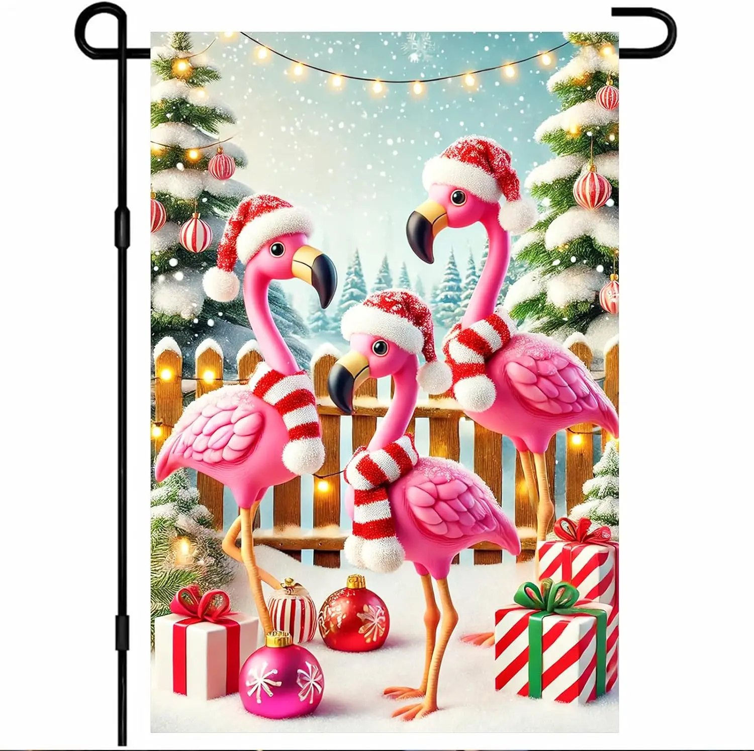Christmas Garden Flag Flamingo Tropical Holiday Garden Flag 12x18 Inch Double Sided Outdoor Decoration for Festive Season Ya hhz
