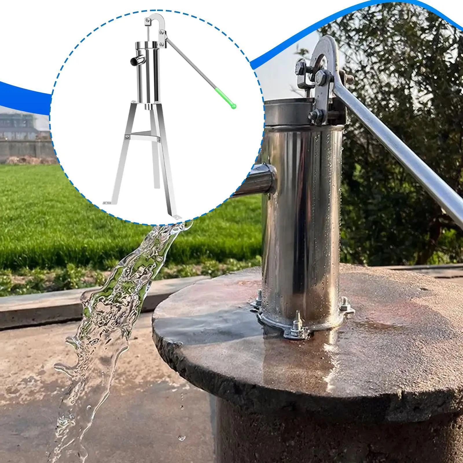 

Hand Pump for Water Manual Well Stainless Steel Easy to Use Gardening Device for Farm Home Outdoor
